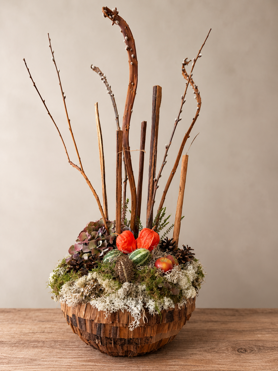 Herfst workshop Herfst gelukje met een bol opgemaakt met herfstmaterialen